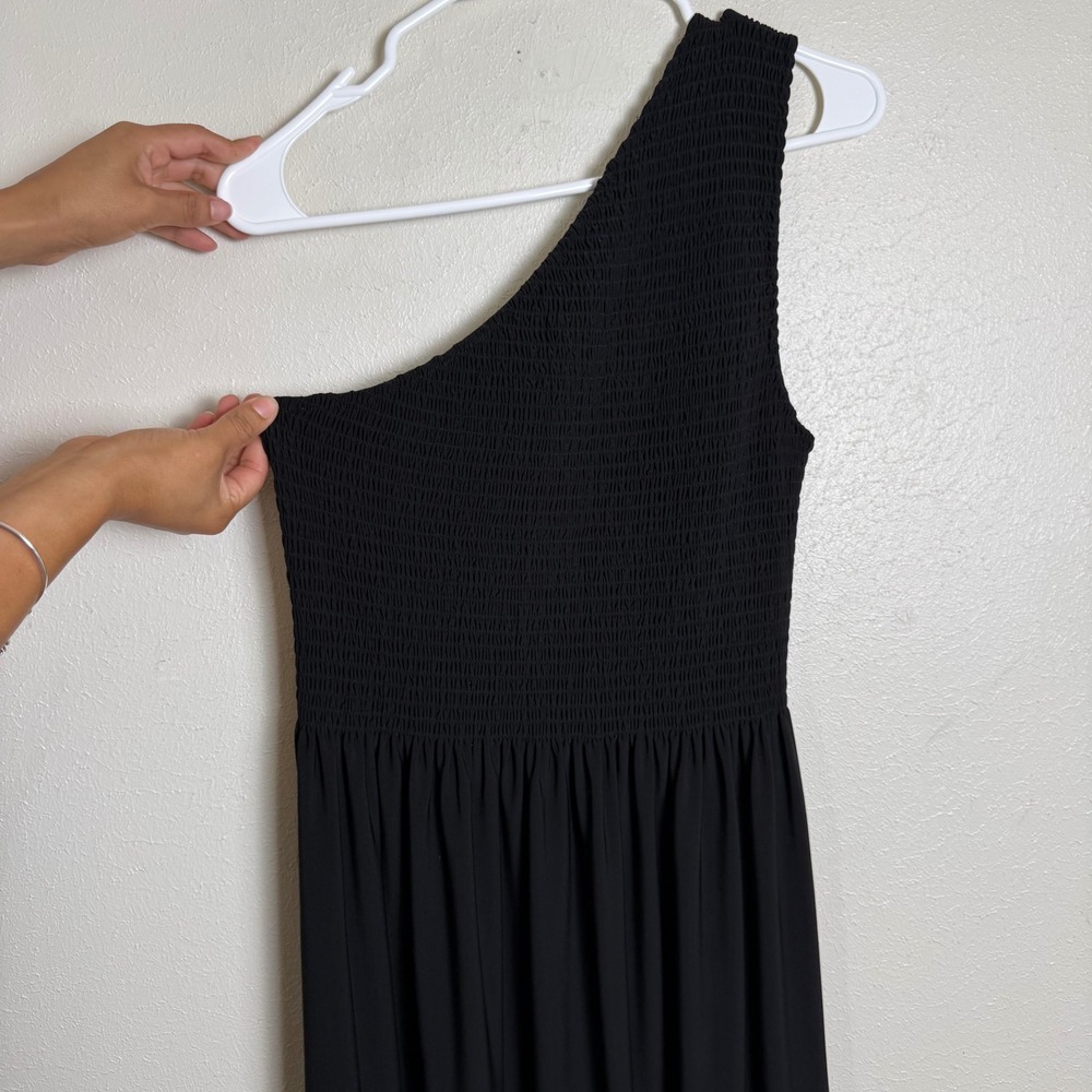 Hill House Home The Chloe Nap Dress Black One Shoulder Smocked Maxi Slit Dress M